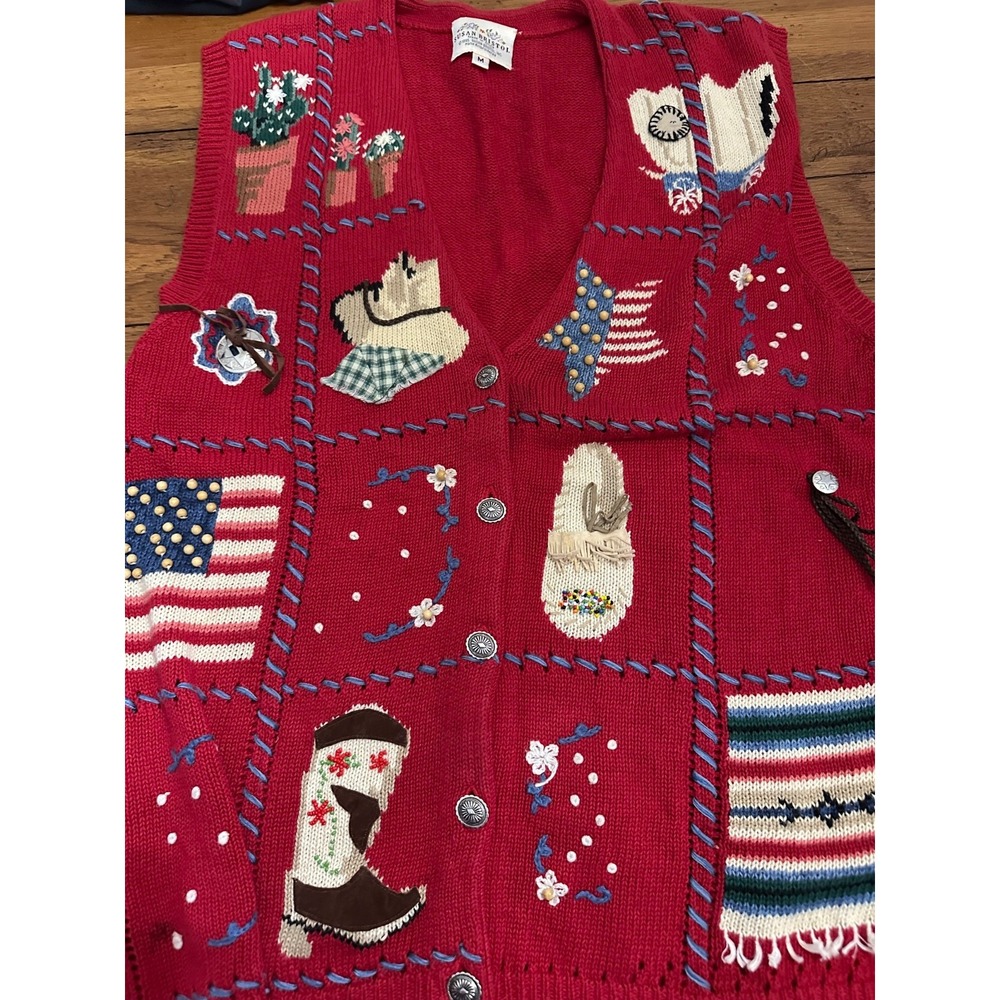 vtg susan bristol hand embroidered mwestern sweater vest‎ medium